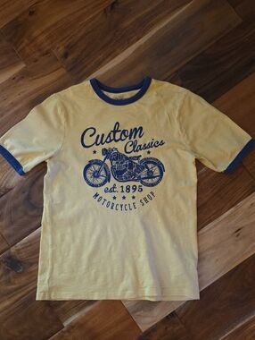 OshKosh B'gosh Yellow Tee with Blue Trim and Motorcycle Graphic